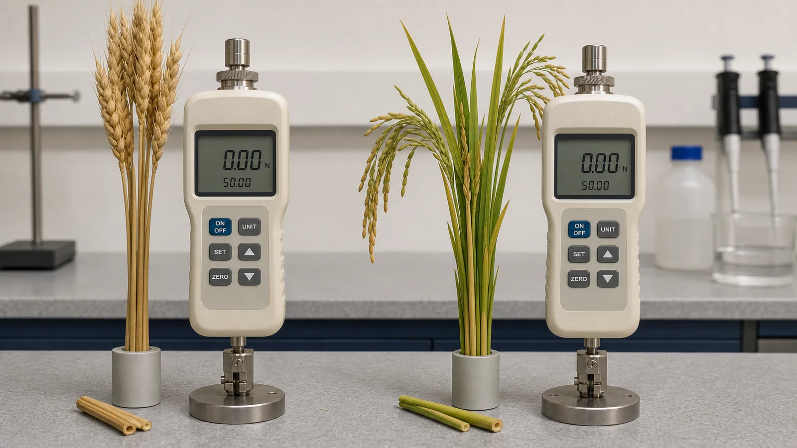 UK plant stem strength testing context illustrating: YYD-1A vs HW-JG2B plant stem strength tester